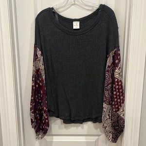 Waffle Knit top with Fun Sleeves